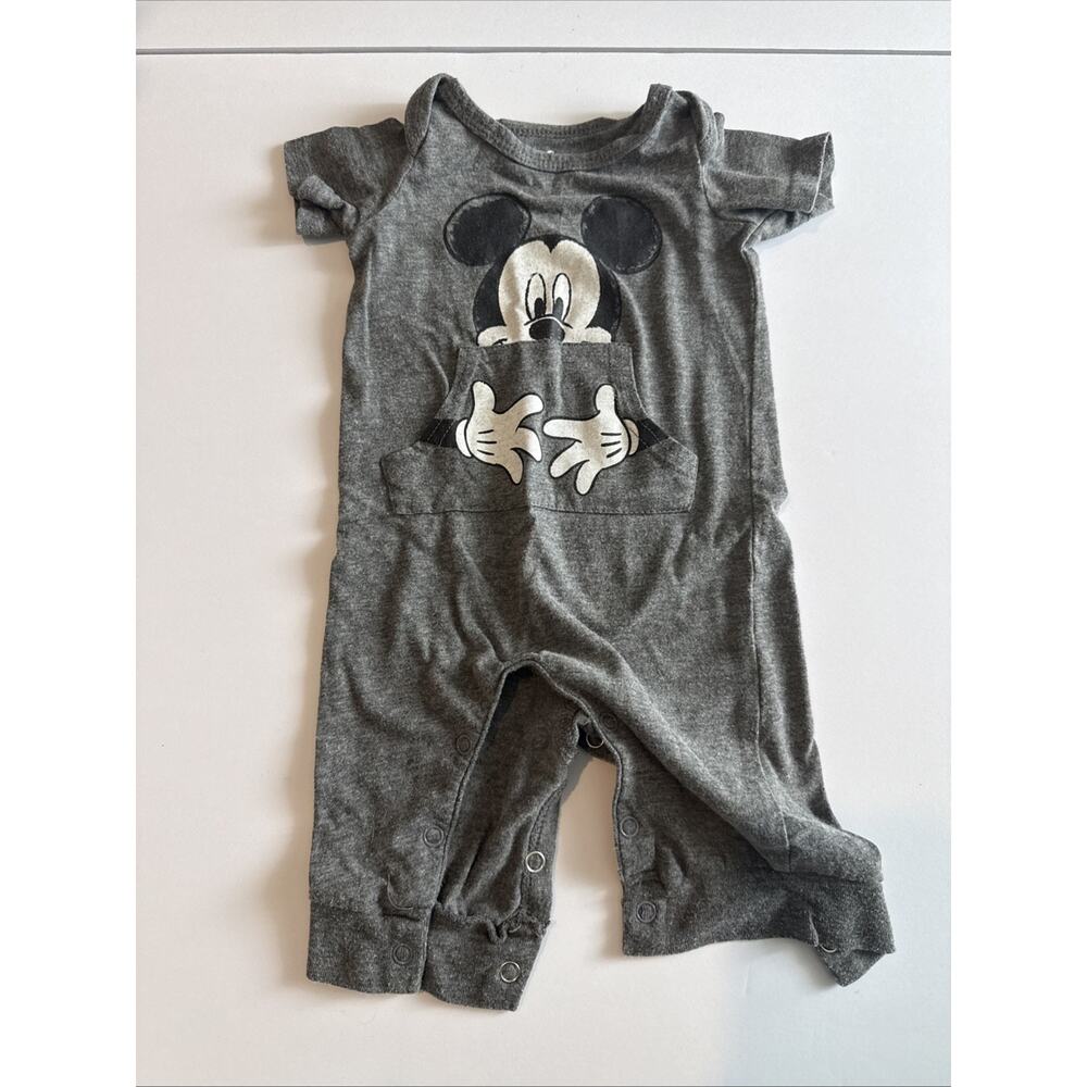 Disney Baby 0/3 Months Romper Mickey Mouse Front Pocket Short Sleeved Newborn